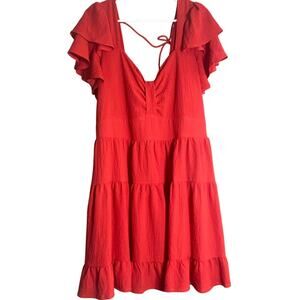 Arula x From JENNIFER LUCAS Red Tiered Ruffle Sleeve Dress XL